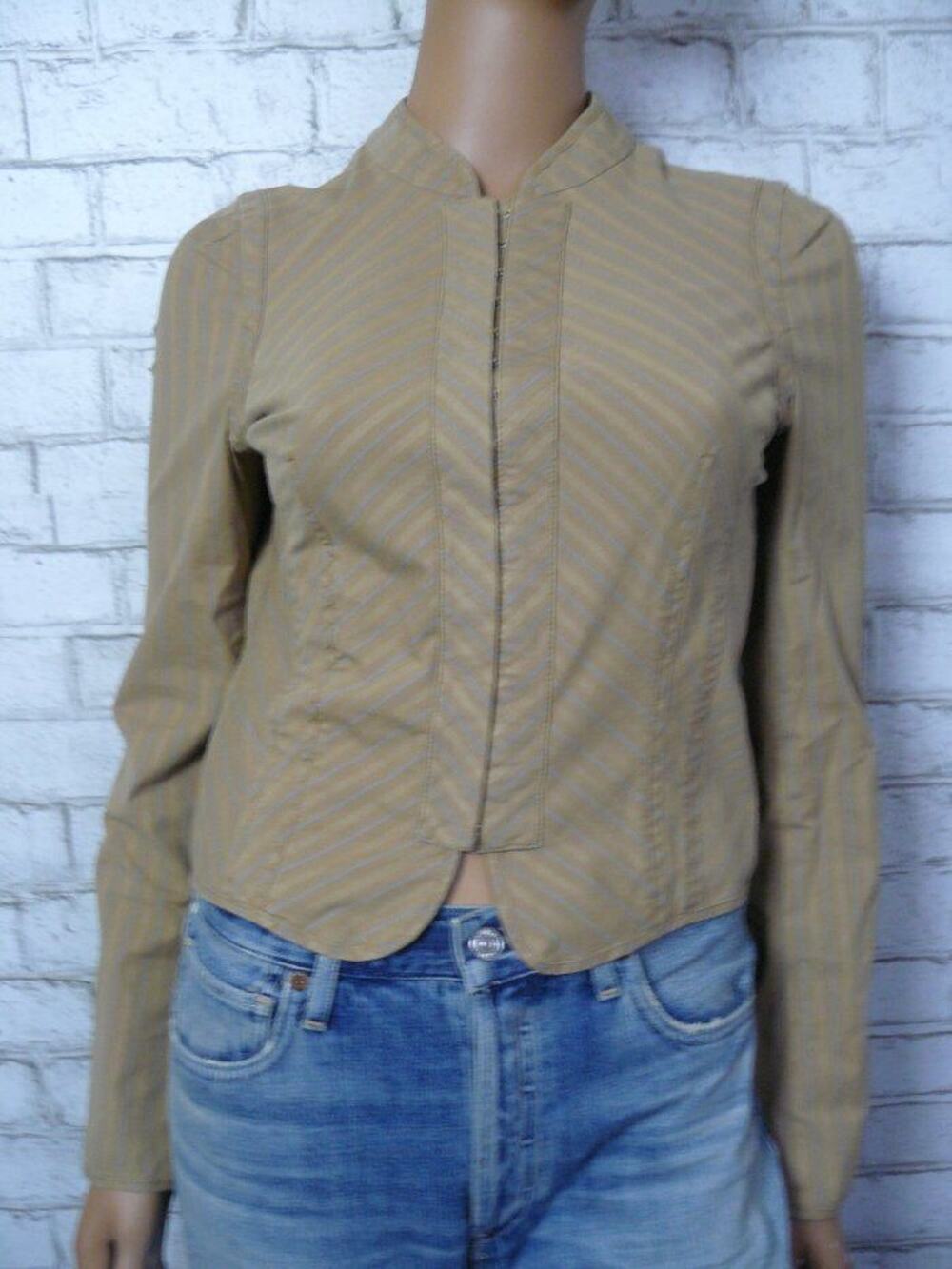 BCBG MaxAzria Holly Khaki Pinstripe Fitted Blazer Jacket XS NEW